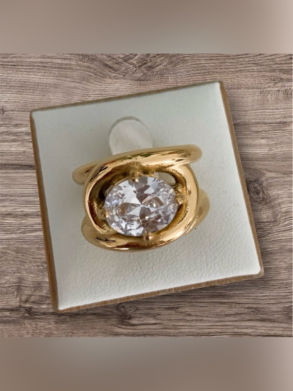 Gold-Tone Women’s Ring with Clear Center Stone